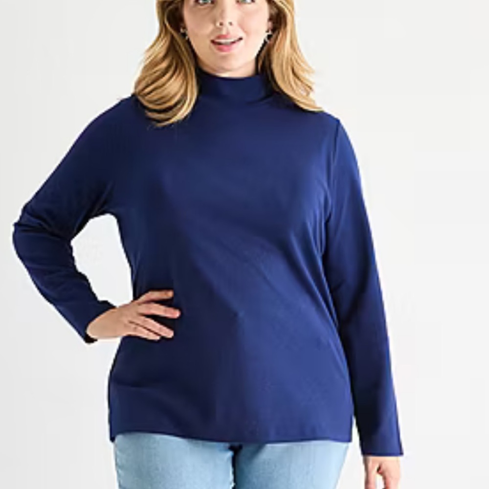 Karen Scott Navy Blue Long Sleeve Turtleneck Top